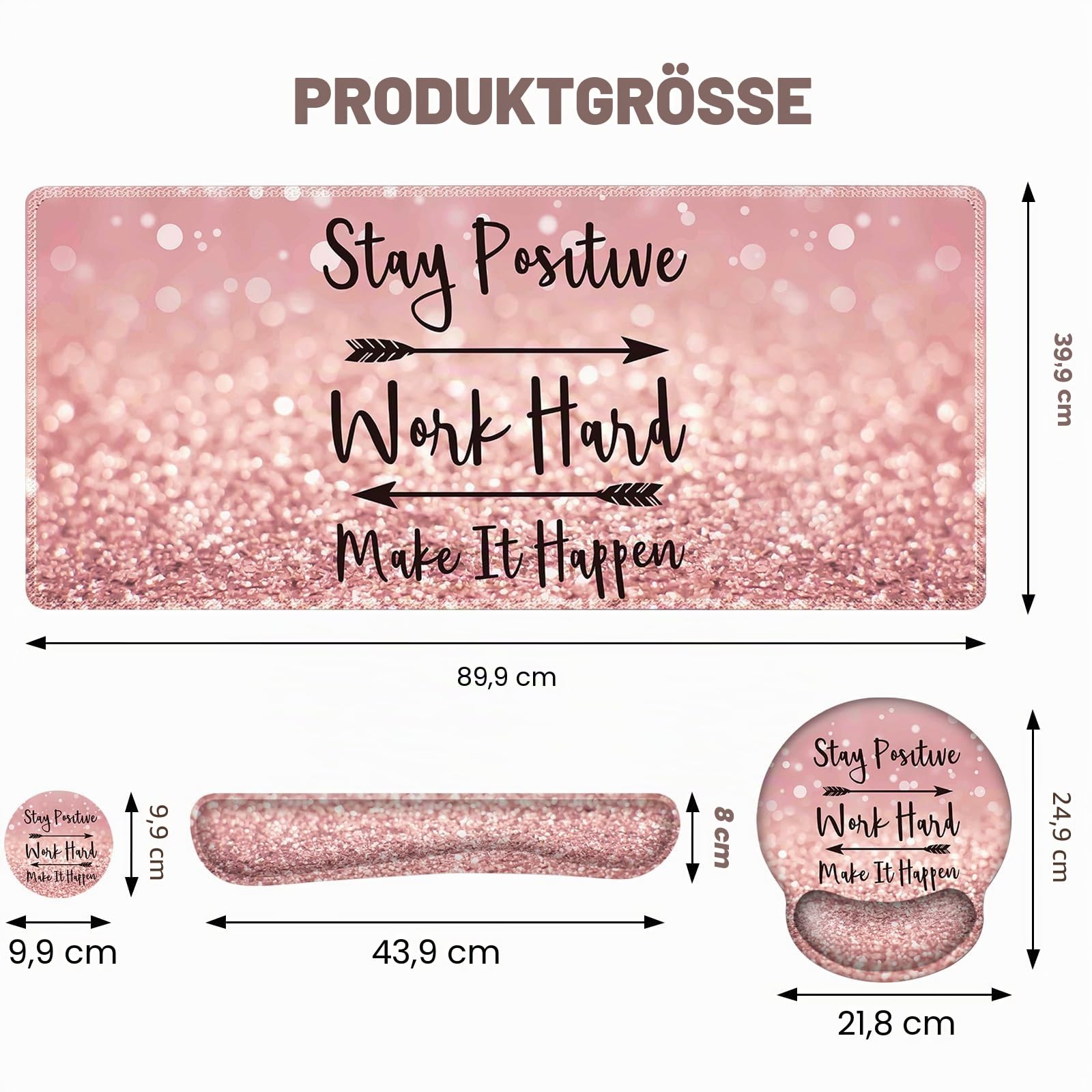 ToLuLu Tischmatte, XXL großes Mauspad Handgelenkstützen-Set, 4 in1 Gaming-Mauspad Tischpad + ergonomisches Mauspad mit Handgelenkauflage + Tastatur Handgelenkstütze + Untersetzer für Frauen Home