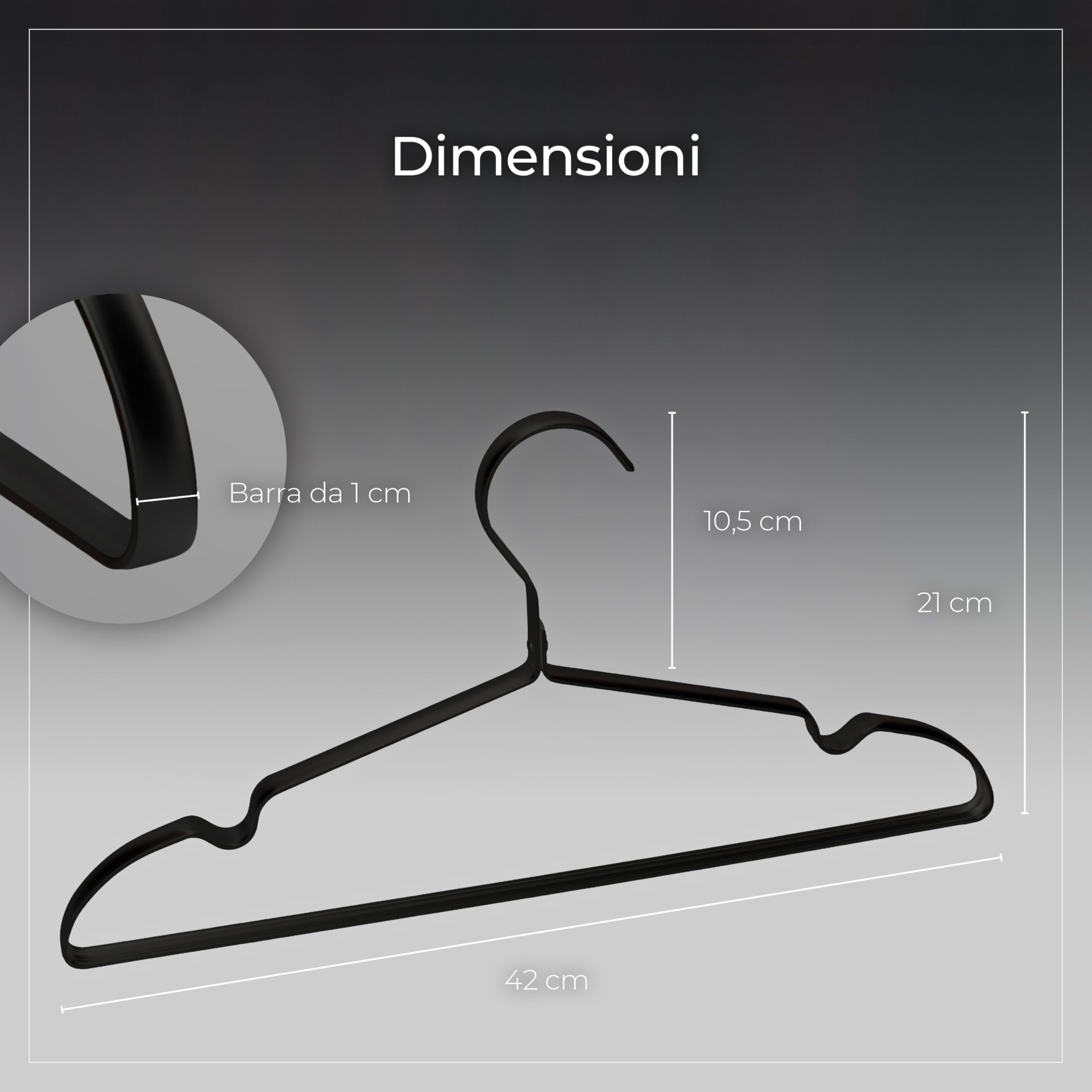 Parusia Gruccia appendiabiti in metallo nero, 42 cm di larghezza, 1 cm di spessore, antiruggine, indeformabile, per riporre abiti e organizzare armadi, appendiabiti, Clothes Hanger (20)