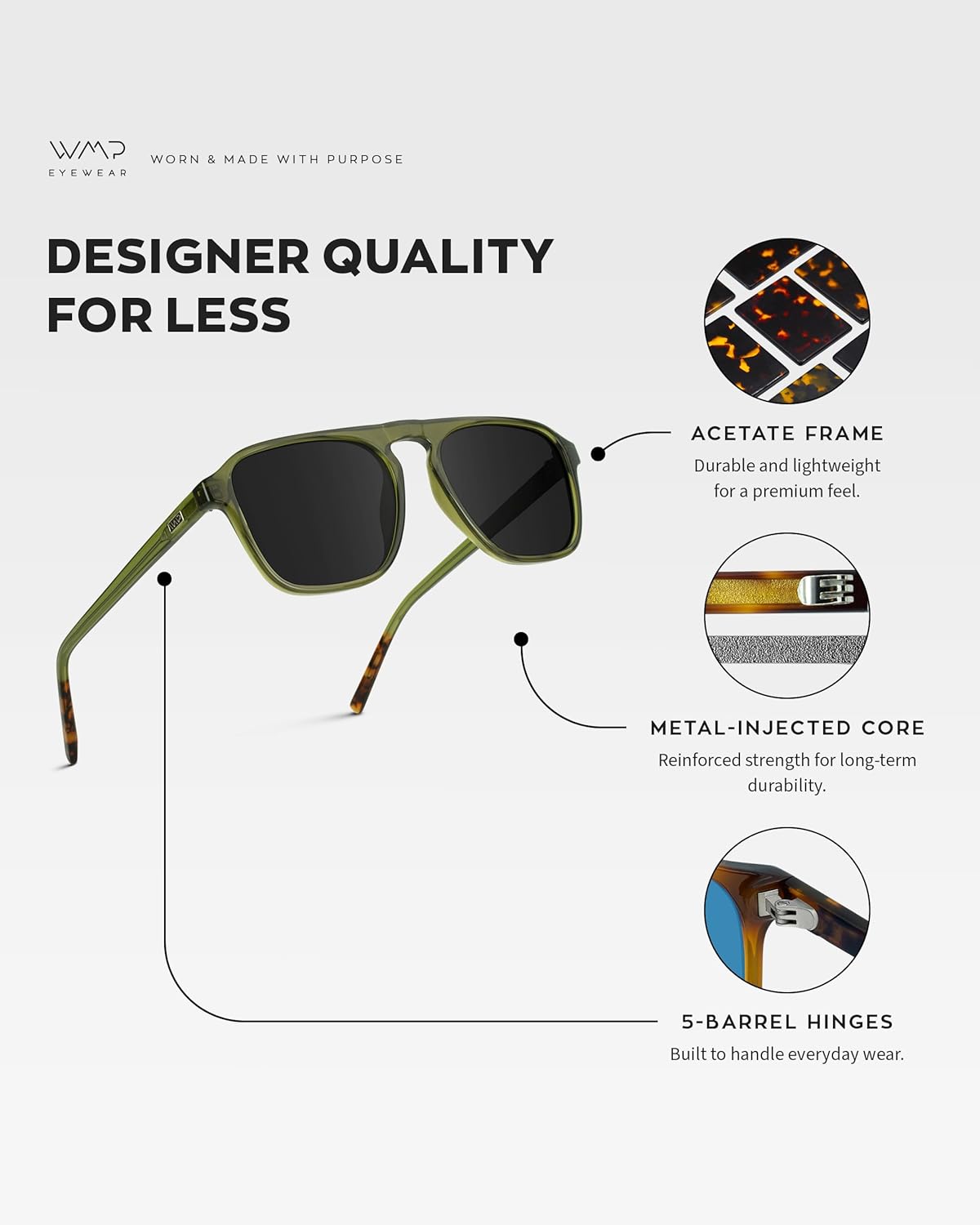 WearMe Pro Polarized Modern Aviator One-Bridge Square Mens Sunglasses - Image 6