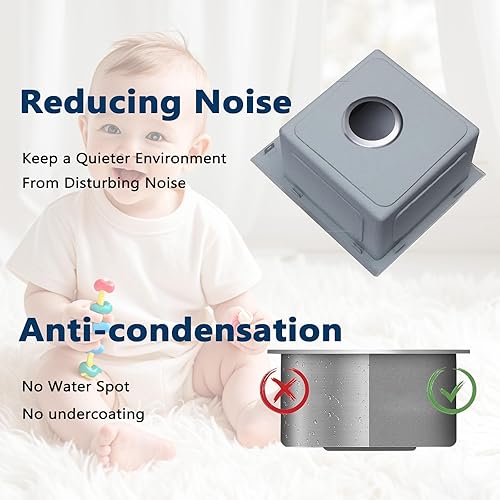 Miniatura 5 de Friho Fregadero de cocina de acero inoxidable de 15 x 15 pulgadas con montaje superior, fregadero de cocina de montaje superior hecho a mano con