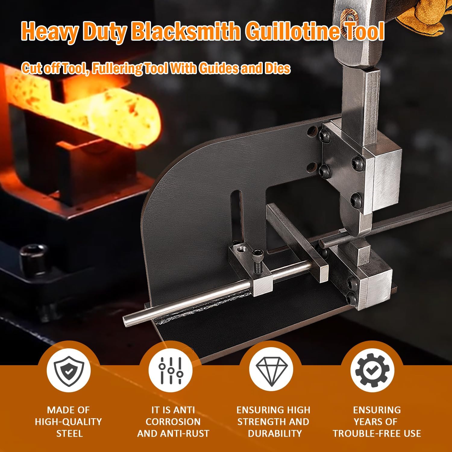 Heavy Duty Blacksmith Guillotine Tool, Fullering Tool, Cut off Tool, Blacksmith Guillotine Tool With Guides and Dies