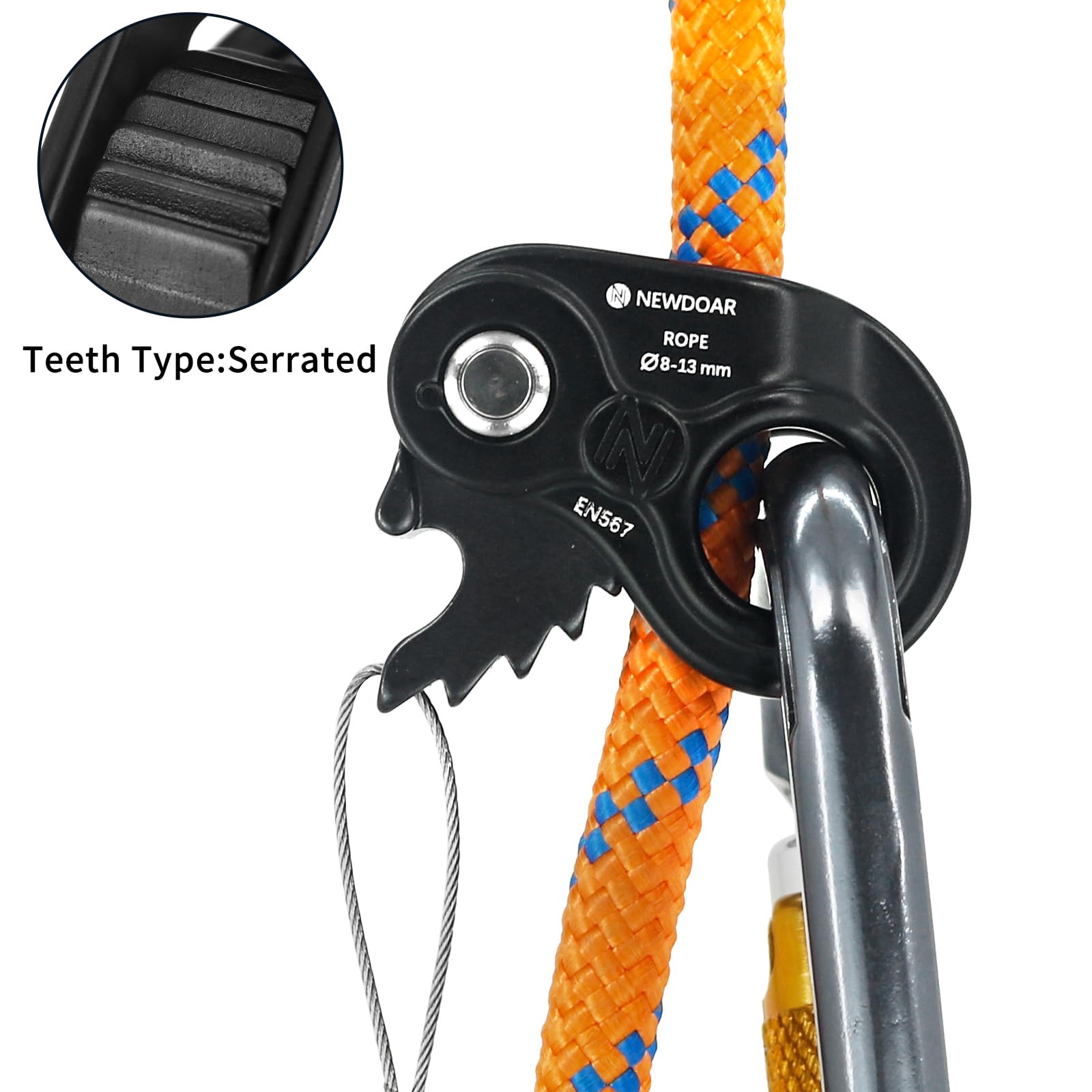 NewDoar Lekki zacisk linowy Ascender Regulator podstopnicy pasuje do liny 8-13 mm samoblokujący uchwyt do wspinaczki skałkowej, polowania, ratownictwa ochronnego, zjazdu, arborysty, sprzętu