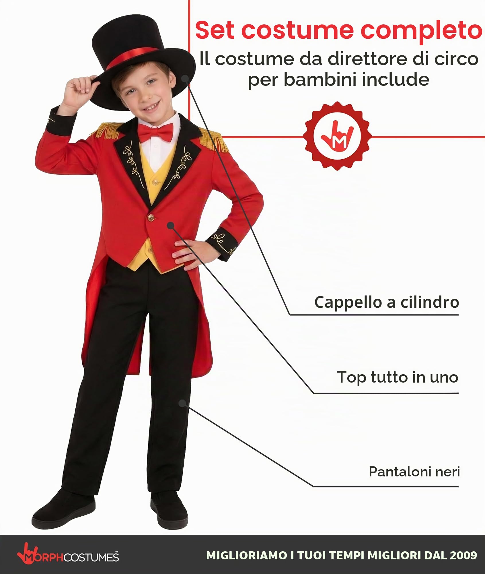 Fun Shack Costume Domatore Circo Bambino, Costume Circo, Costume Carnevale Bambino, Vestito Carnevale Bambino