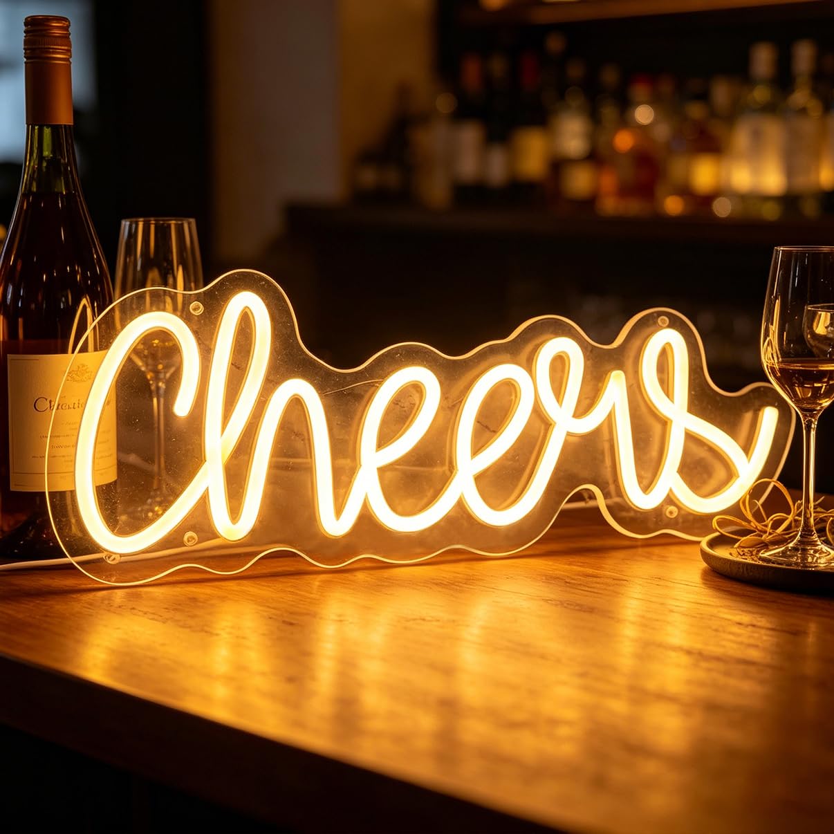 Cheers Neon Sign Warm White Led Neon Light for Wall Decor Home Bar Restaurant Kitchen Shop Nightclub Wedding Birthday Party, USB Powered with Dimmable Switch