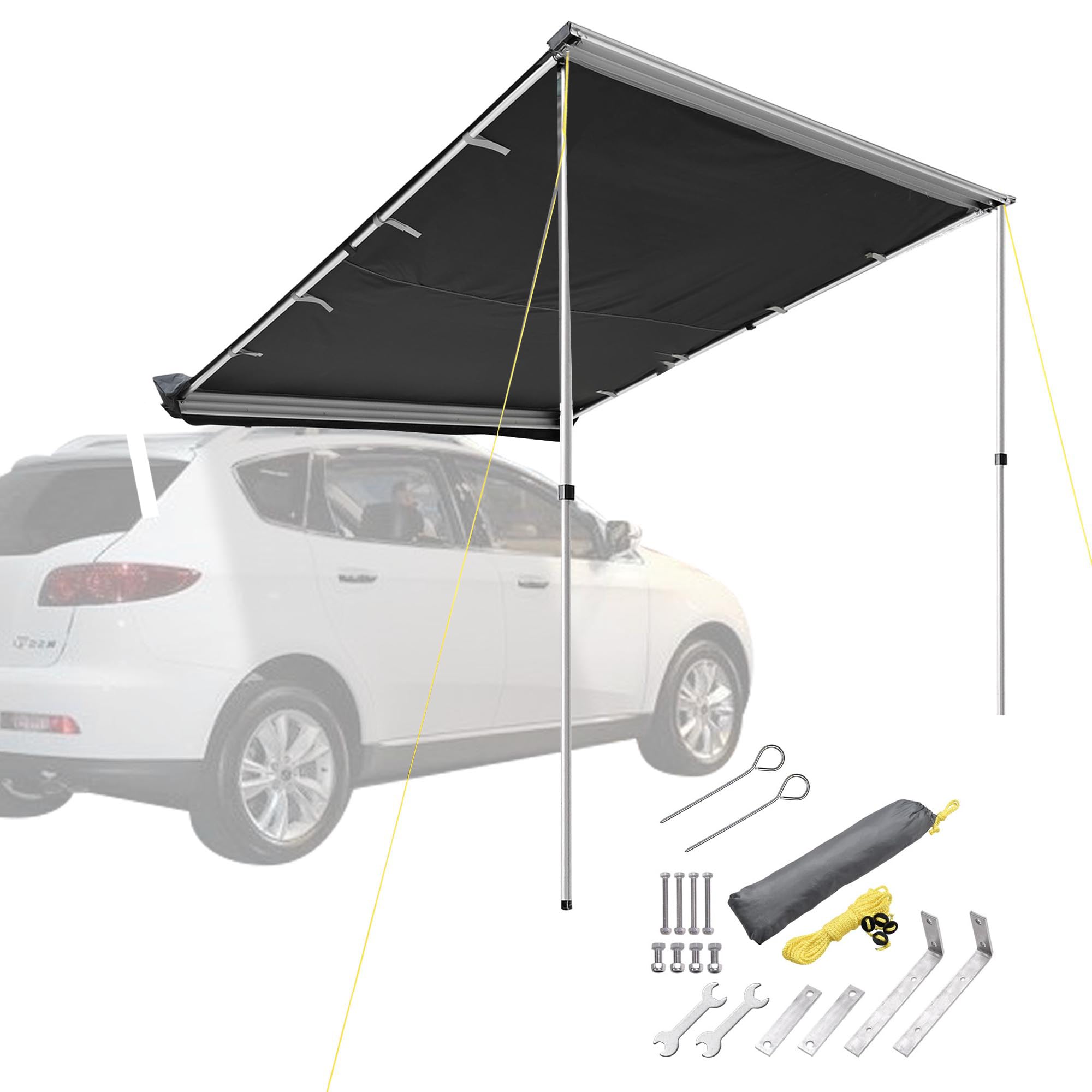 6.6'x8.2' Car Side Awning Rooftop Pull Out Tent Shelter PU2000mm UV50+ Shade SUV Outdoor Camping Travel Grey