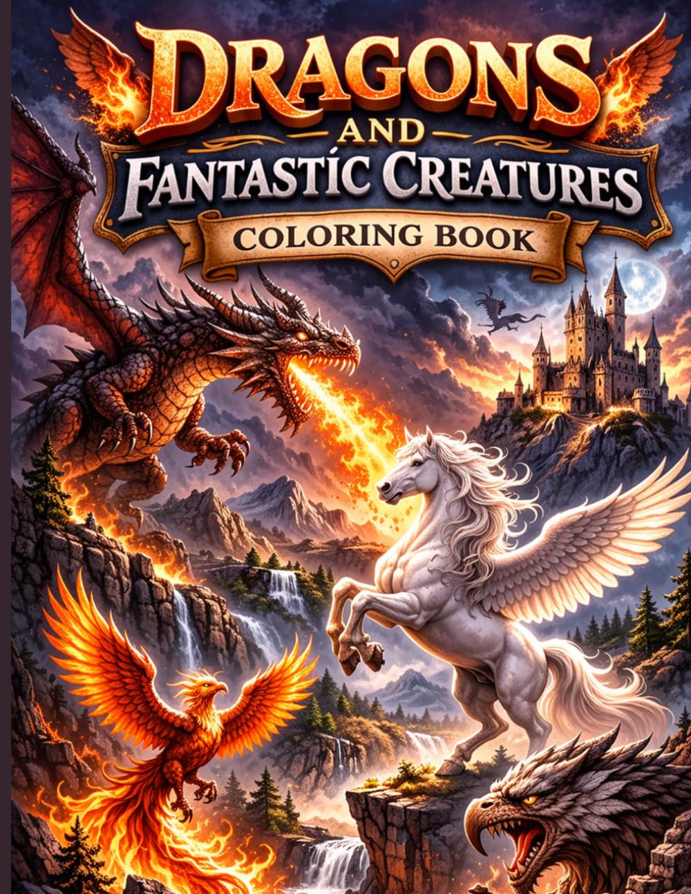 Dragons and Fantastic Creatures coloring book: Epic Dragons, Unicorns, Griffins and Magical Creatures to Color for Kids and Fantasy Lovers