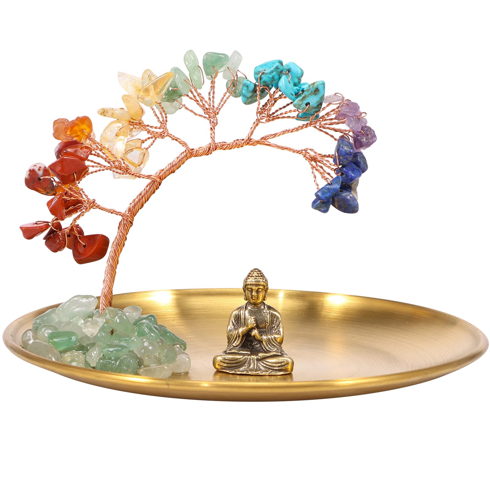 Sutowe Seven Chakra Crystal Tree with Buddha Statue, Yoga Meditation Decor Handmade Tree and Buddha Statue Zen Chakra Decor for Good Luck, Wealth, Health Home