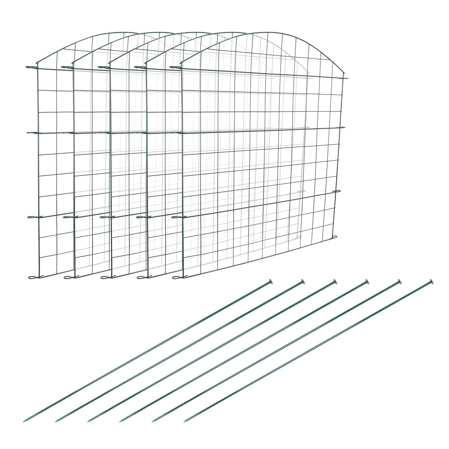 SWANEW Teichzaun,steckzaun,Gartenzaun Metall,Freigehege,Zaun,Gitterzaun,gehege kaninchen,zaun für hunde, Zaun Teich 22tlg 10 Zaunelemente und 12 Befestigungsstäben (Oberbogen)
