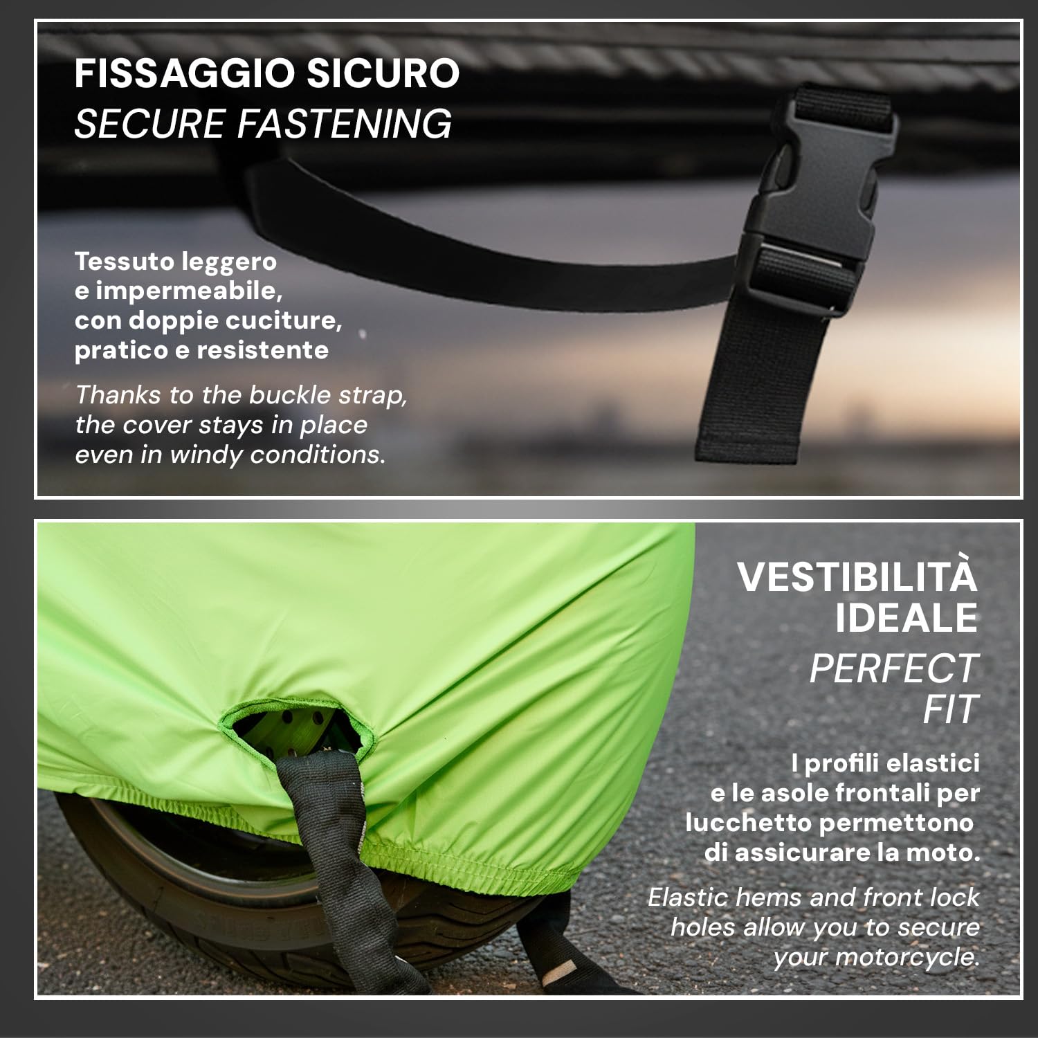 PERLETTI Funda Moto Interior Resistente al Agua - Cubre Scooter Motocicleta Protector Rayos UV Polvo Humedad Insertos Reflectantes - Capa Moto con Doble Correa Antiviento (240x105x125)