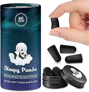 Ear Plugs for Sleep, The Best Noise Cancelling Foam Ear Plugs for Sleeping, 60 Pairs 38DB Highest SNR by Sleepy Panda, New & Upgraded Reusable & Custom Fit Super Soft Earplugs (Black)