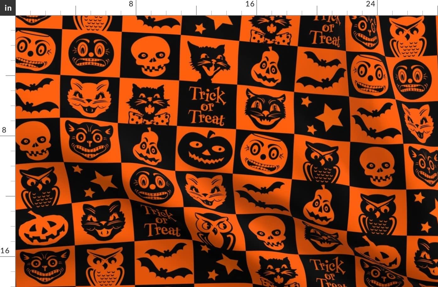 Spoonflower Fabric - Halloween Book Fall Pumpkins Cats Skulls Orange Black Pumpkin Treat Printed on Organic Cotton Sateen Fabric by The Yard - Sewing Quilting Apparel Home Decor