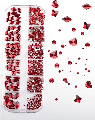 Miniatura 7 de Diamantes de imitación para uñas de Halloween, diamantes de imitación rojos para uñas, corazones, mariposas, redondos, cristales, diamantes de