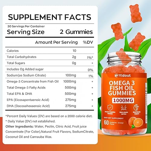 Miniatura 2 de Gomitas de aceite de pescado Omega 3, delicioso sabor a naranja, suplementos de gomitas de aceite de pescado para articulaciones, salud cardíaca y