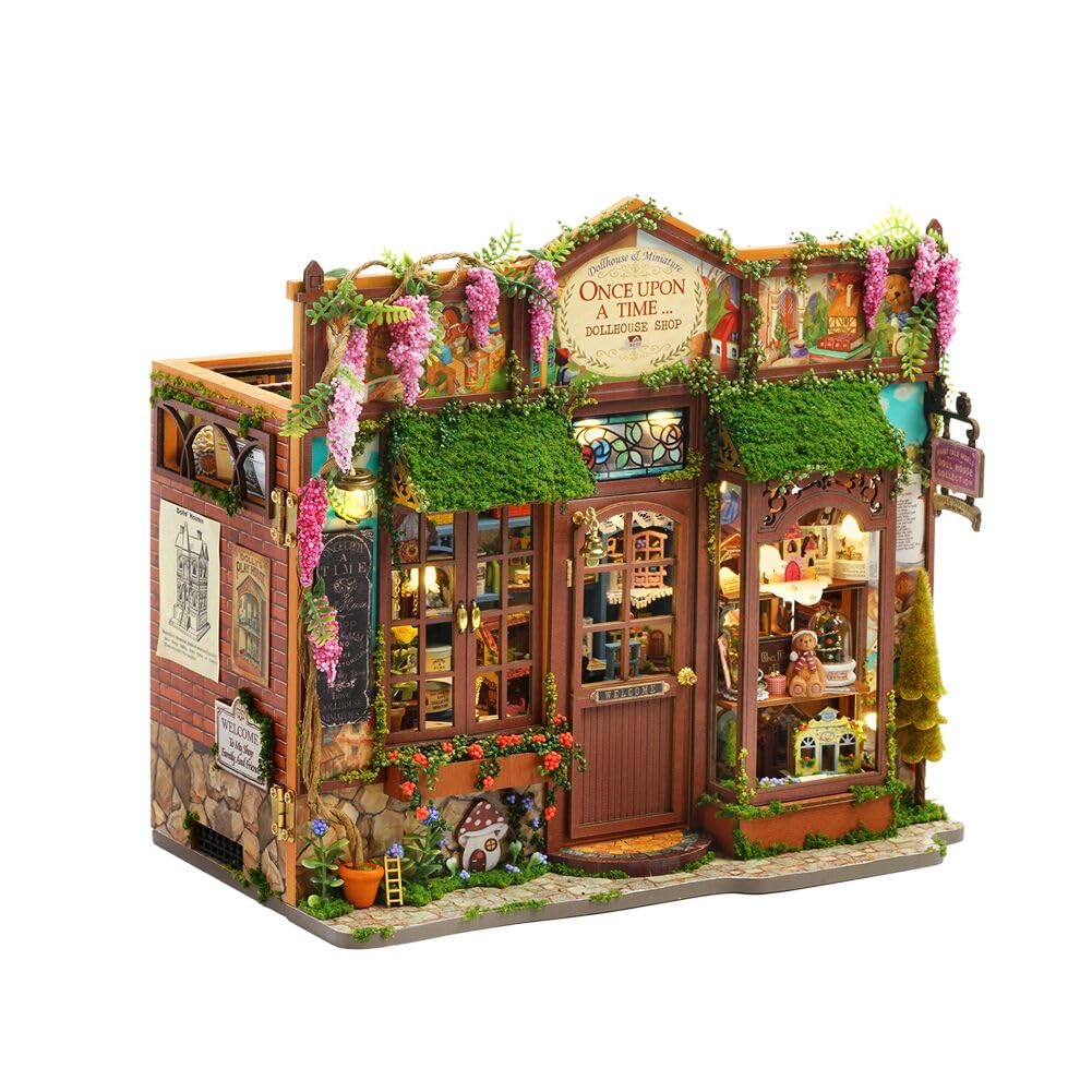 Miniaturowy zestaw do budowania domku dla lalek, mini bajkowy sklep, puzzle w skali 1:24, meble sklepowe, akcesoria i oświetlenie LED, kreatywna przestrzeń, prezent urodzinowy dla chłopców i