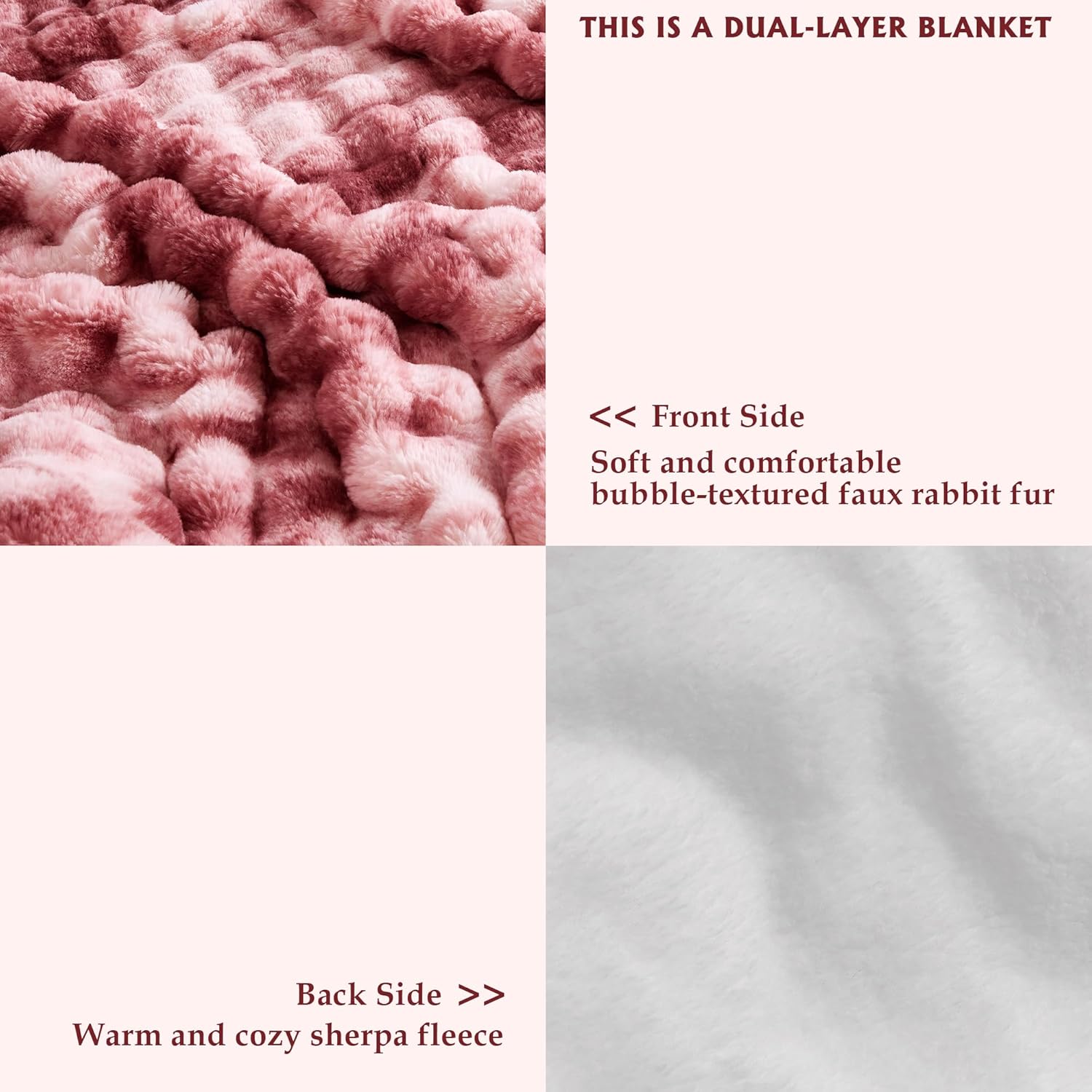 50x60 Inches Ultra-Soft Fuzzy Faux Fur Plush Throw Blanket - Thick, Warm Sherpa for Couch, Sofa, Bedroom, Camping - Decorative Blanket for Cozy Warmth, Bubble Dusty Rose Tie Dye - Image 3
