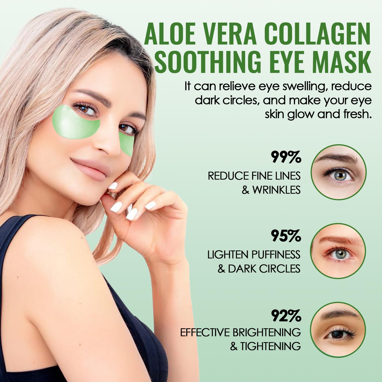 60 Pezzi Maschera Occhi di Aloe Vera,Patch Occhi Per Rimuovi Borse e Puffiness, Collagene Patch Occhi, Maschera Occhiaie Donna Uomo, Collagene Maschera Occhi Eye Mask, Contorno Occhi Idratante