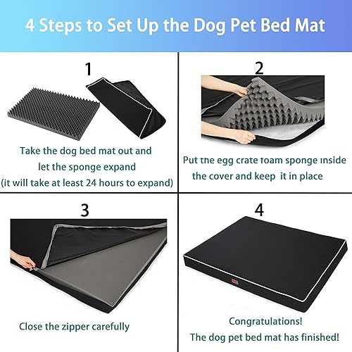 Miniatura 10 de Cama para perro, almohadilla para jaula de perro con funda extraíble lavable para mascotas, parte inferior antideslizante, camas ortopédicas