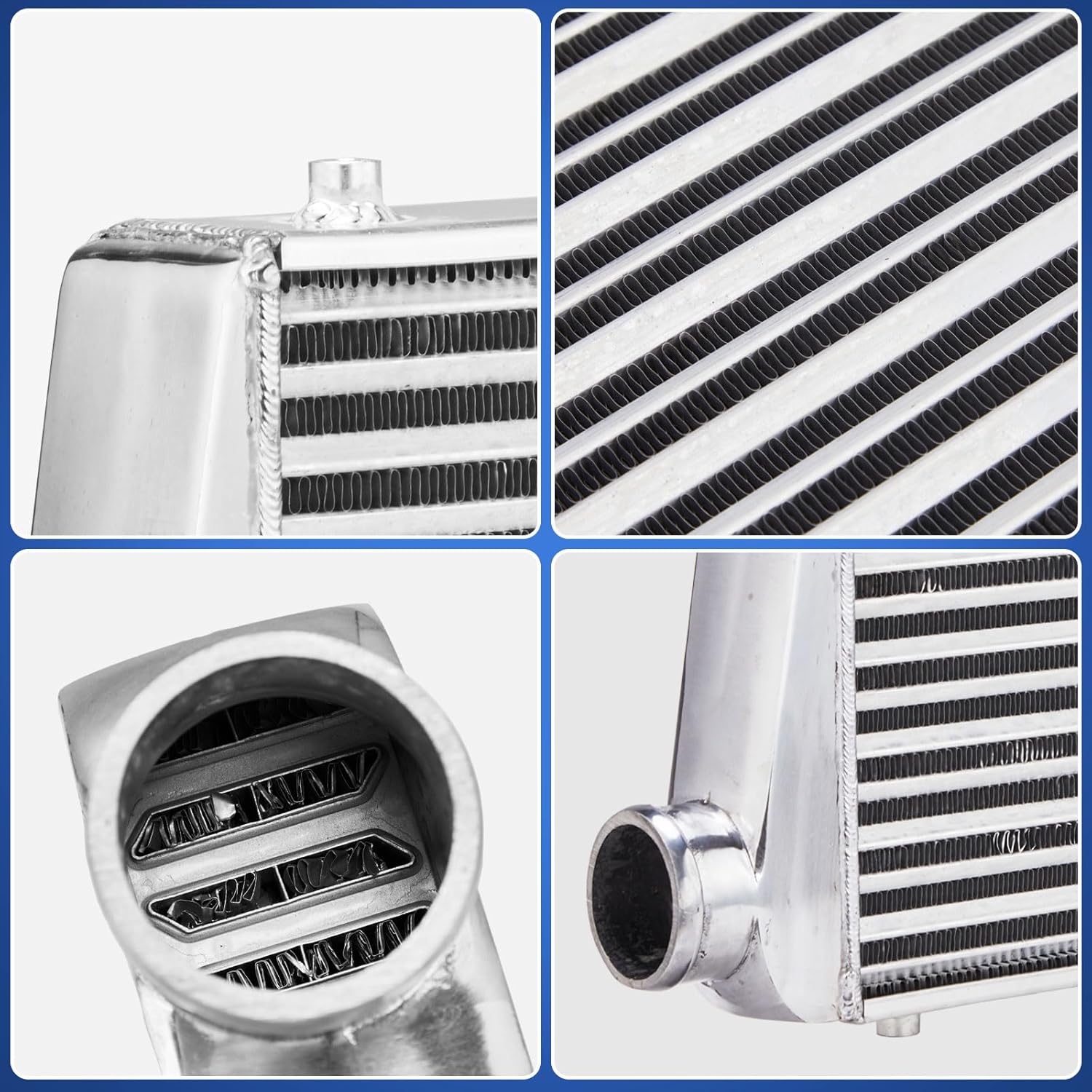 SUNROAD Universal Frount Mount Aluminum Intercooler 24" x 12" x 3" Thick Core & Inlet & Outlet Size 3'', Silver
