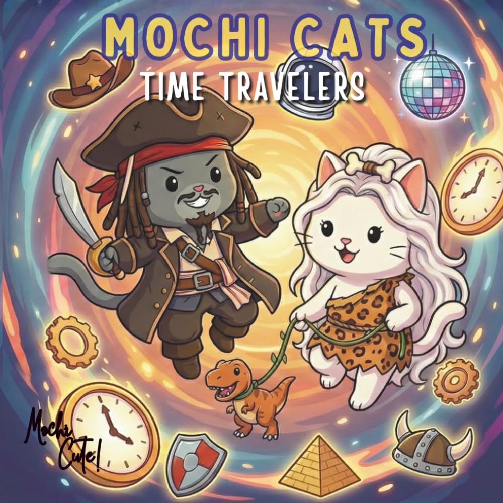 Mochi Cats: Time Travelers: A Kawaii Coloring Adventure Through History! Cute Cats Visit Dinosaurs, Pirates, Knights, and the Future (For Kids Ages 4-8 and Adults) (Mochi Cats Adventures)