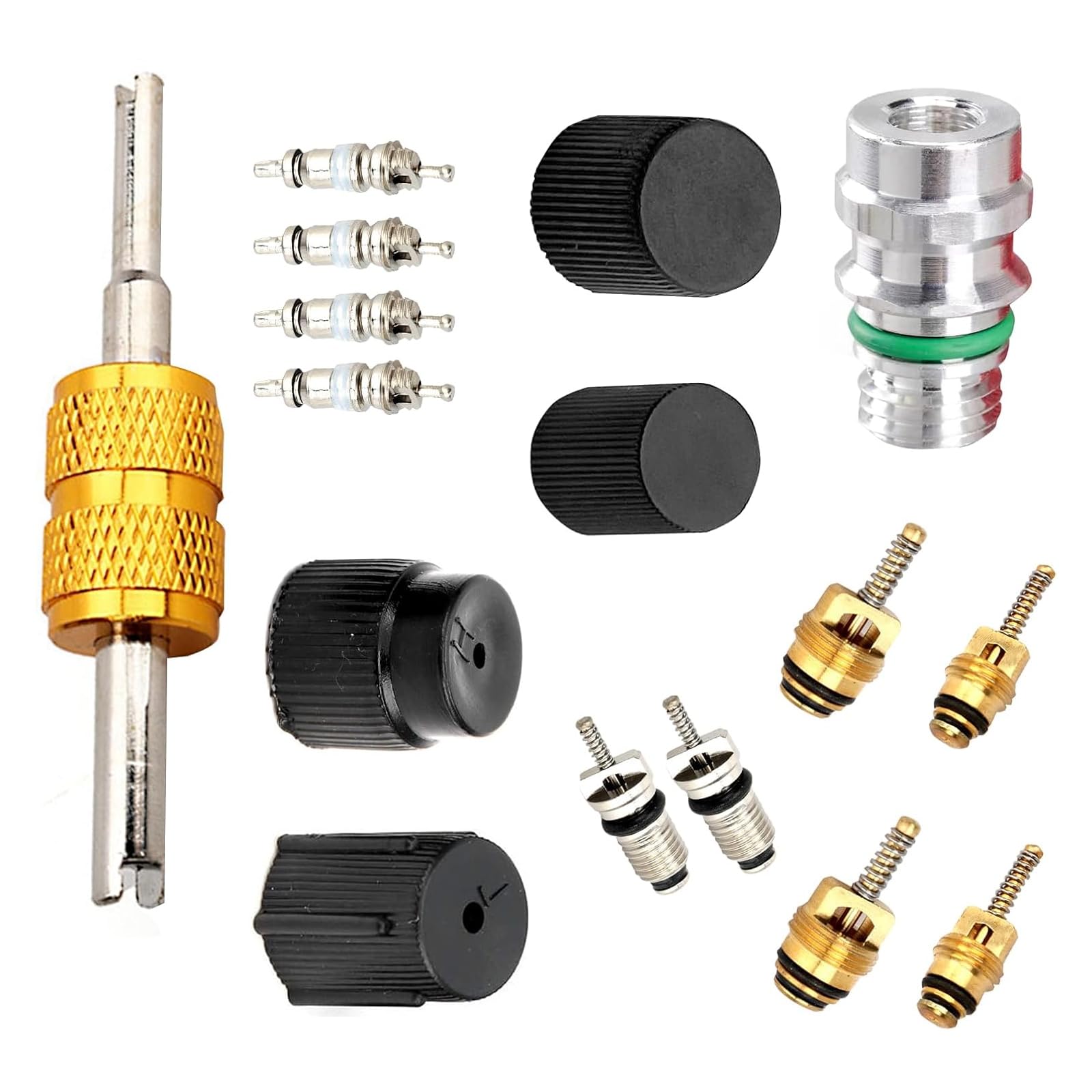 Downhill 16 PCS Air Condition Valve Core Kit, R134A A/C Ducts Pressure Caps and Service Valves, Universal AC System Charging Port Maintain Accessories, for Most Cars, Trucks, SUVs (Black)