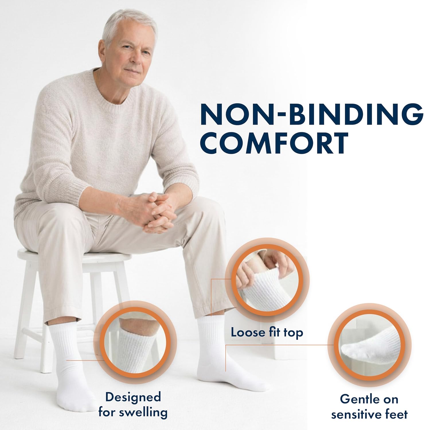 Debra Weitzner Diabetic Socks For Men and Women Loose Fit Non-Binding Cotton Crew Socks 6 Pairs - Image 3