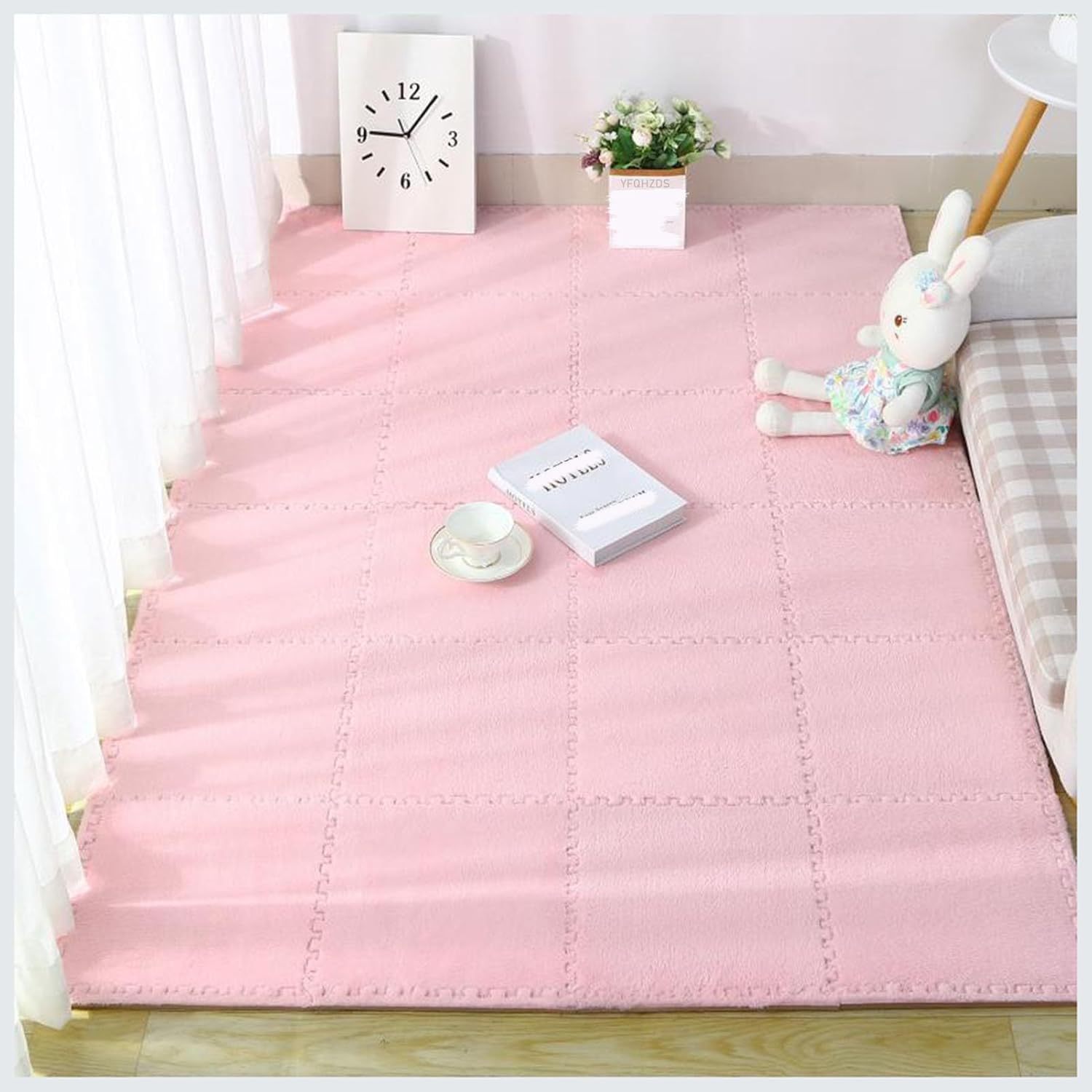 LoiYtrd Plush Interlocking Floor Tiles 16Pack 30x30cm Square EVA Puzzle Play Mat Interlocking Foam Mats(Pink)