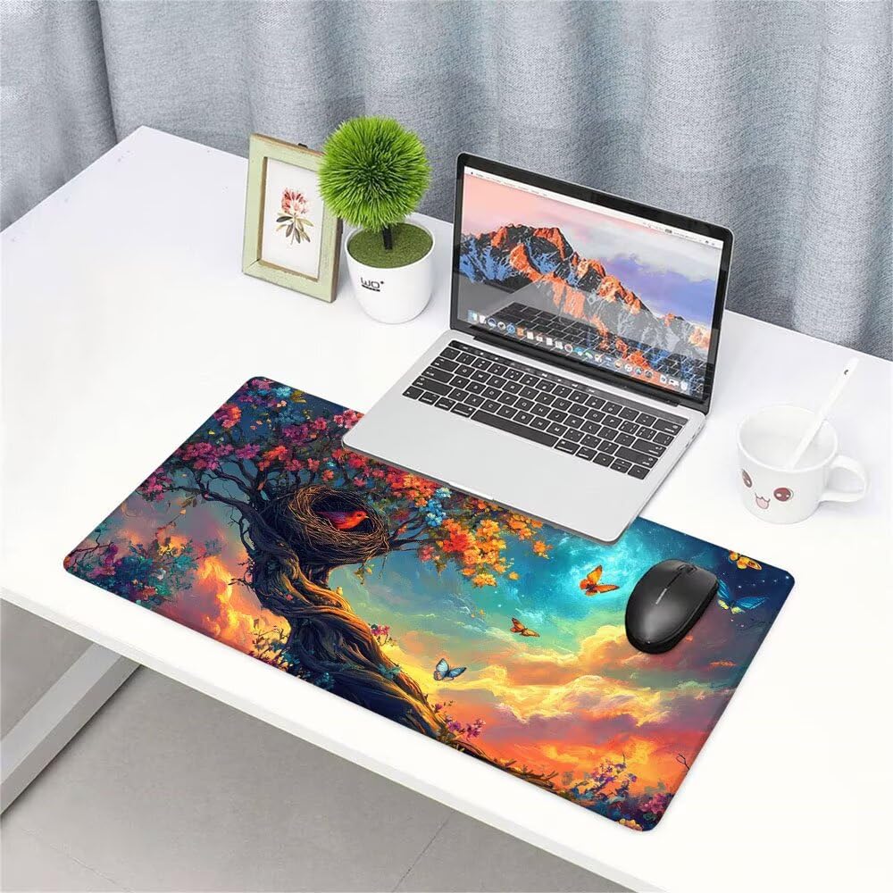 Alfombrilla de Mouse para Juegos, Colore, XXL, Antideslizante, Impermeable, Diseño de Uccello, Extendido, Grande, 1200x600x3mm, para PC, Laptop, Ufficio, Famiglia d-165