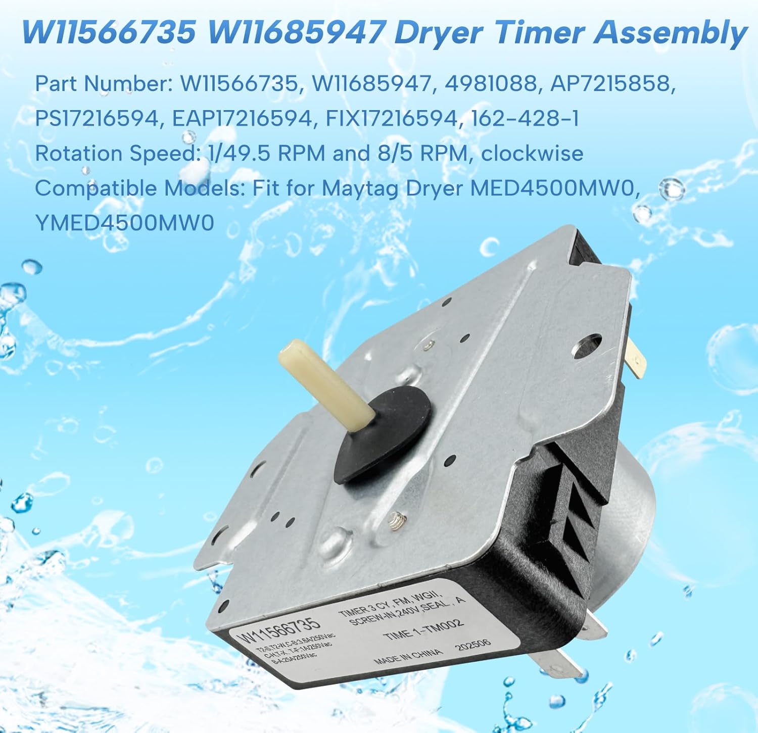 W11566735 W11685947 Dryer Timer Assembly Replacement Fit for Maytag Dryer MED4500MW0 YMED4500MW0 Replaces 4981088 AP7215858 PS17216594 EAP17216594 FIX17216594 162-428-1