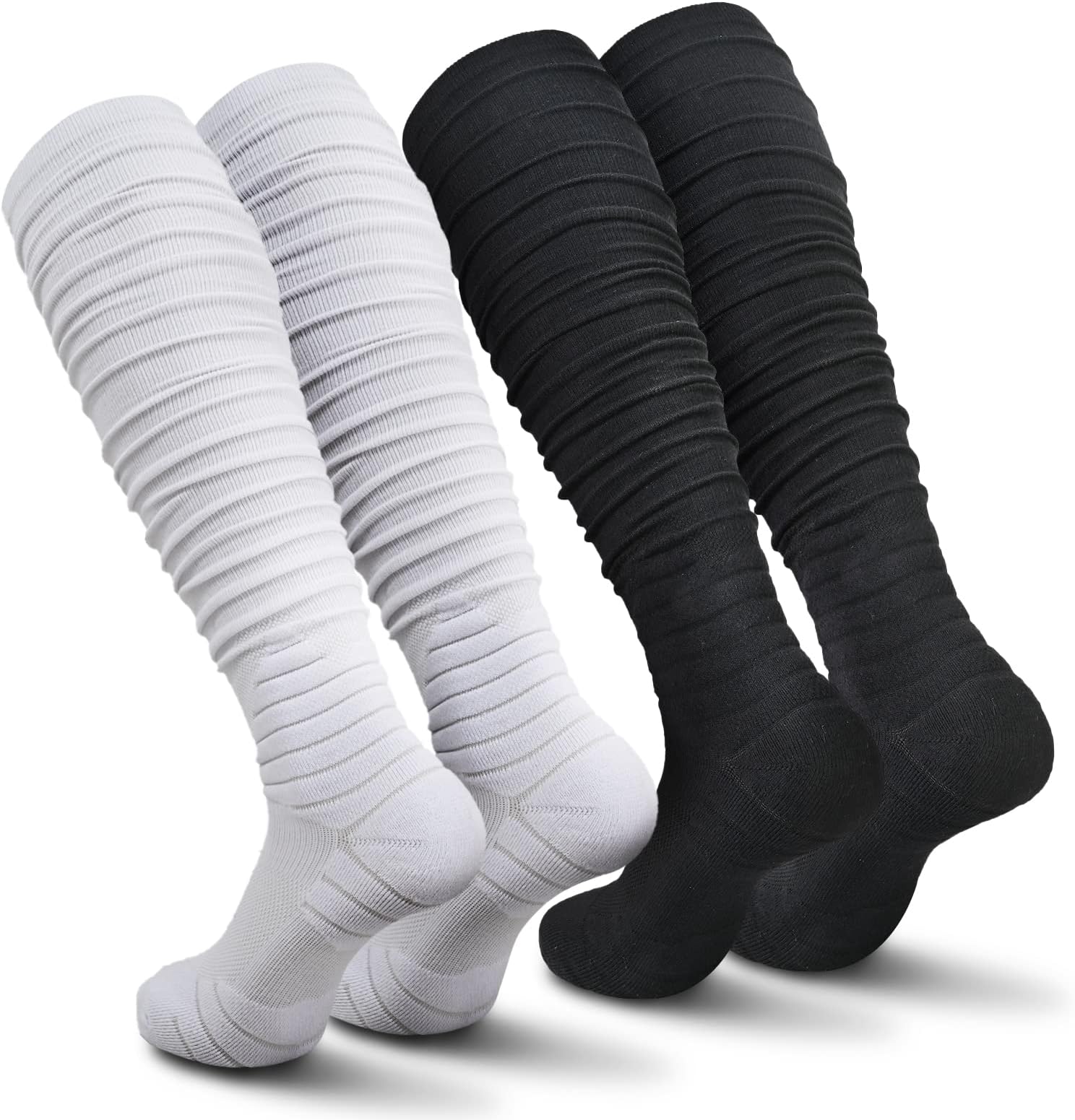 Scrunch Football Socks Ultra Long 1 Pack/2 Packs Combed Cotton With Ankle Support Padded Knee High Socks Youth Adult
