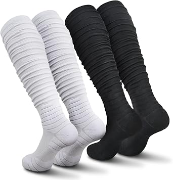 IRAMY Scrunch Football Socks Ultra Long 1 Pack/2 Packs Combed Cotton With Ankle Support Padded Knee High Socks Youth Adult