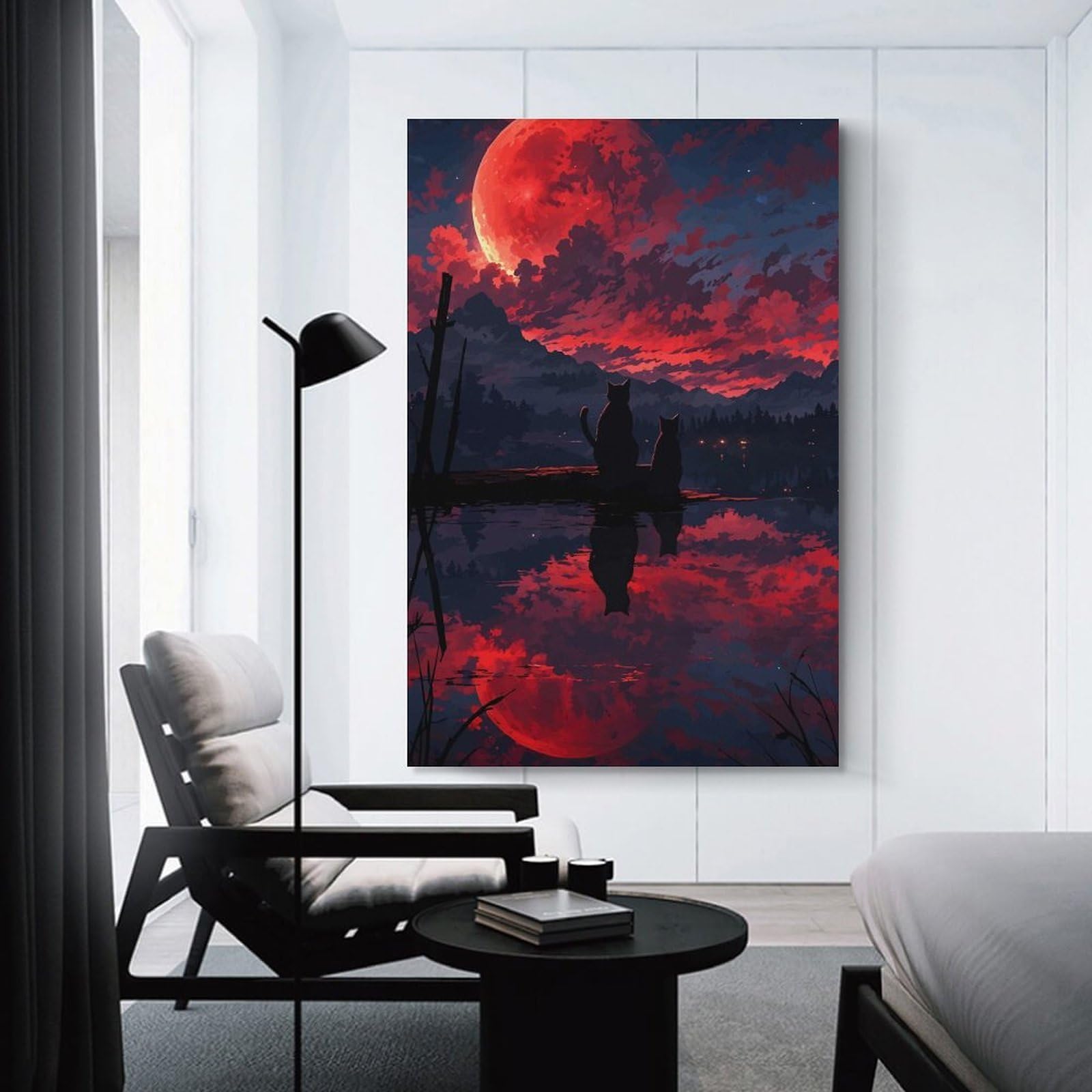 Junmoney Cats Under A Blood Moon Room Decor Wall Art 16x24inch(40x60cm), for Art Walls, Layered Displays Or Homes, Wall Decor Suited to Curated Displays