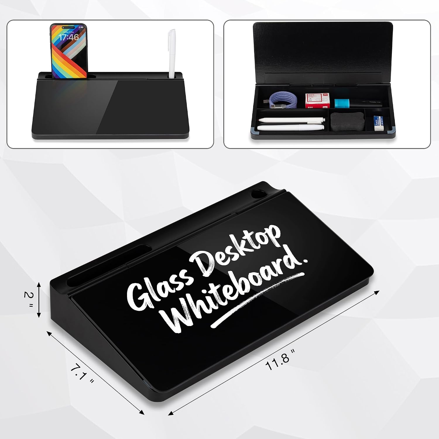 Small Glass Desktop Whiteboard 11.8×7”, Dry Erase Note Memo Board, Desk Organizer with Storage for Desk, Home, Study, Office, Back to School Supplies, 2026