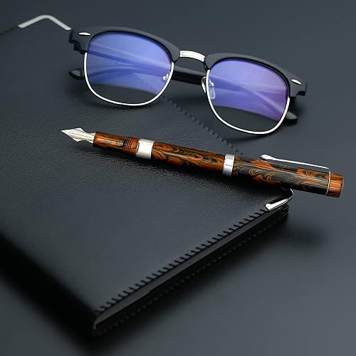 Vista 6 de FPR Jaipur V2 - Plumas estilográficas para escribir con botella de tinta negra, rellenas de pistón, recargables, de acero inoxidable, punta ultra