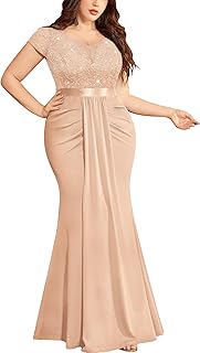 MISSMAY Women's Plus Size Double V Neck Sequin Lace Contrast Ruched Body...
