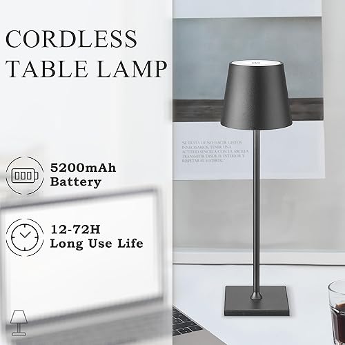 Miniatura 3 de HUNEASON Lámpara de mesa LED recargable, lámpara de mesa portátil para exteriores, impermeable, de aluminio, 3 W, 5200 mAh, lámpara de escritorio, 3