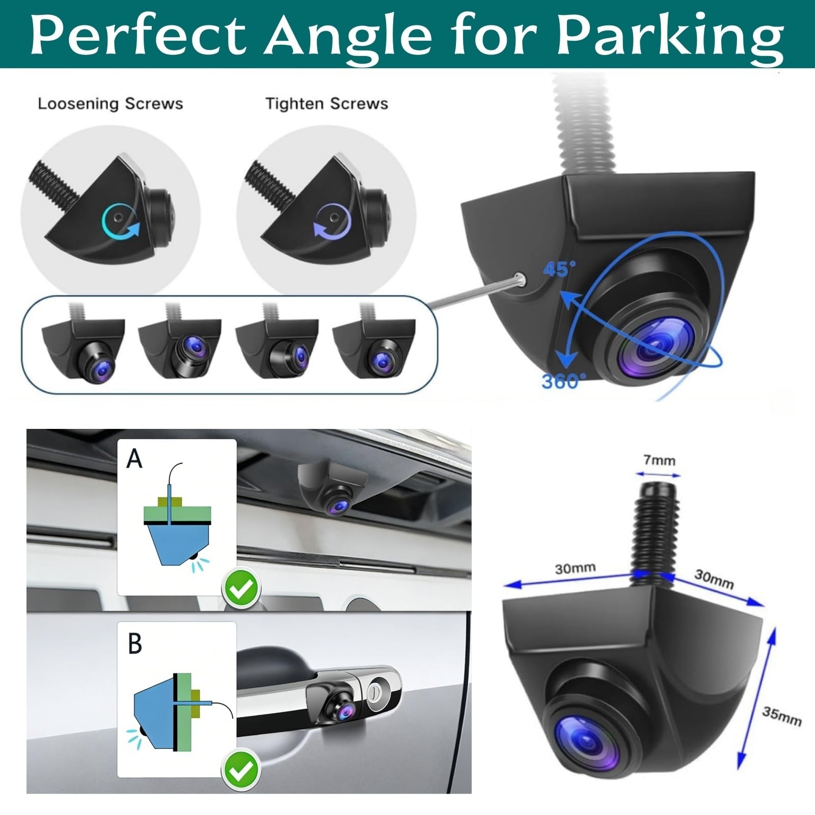 HD720P+NTSC - Cámara de visión trasera para coche, carcasa metálica, ángulo ajustable de 360°, visión nocturna, IP69, resistente al agua, cámara trasera para camión, caravana, SUV, furgoneta