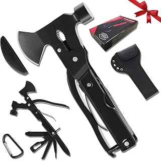 The Latest Multitool Camping Axe, 19-in-1 Survival Gear Camp Hatchet, Folding Portable Camping Hammer Multi Tool with Hammer, Plier, Screwdriver, Unique Gift for Men Dad Husband Boyfriend (Black)