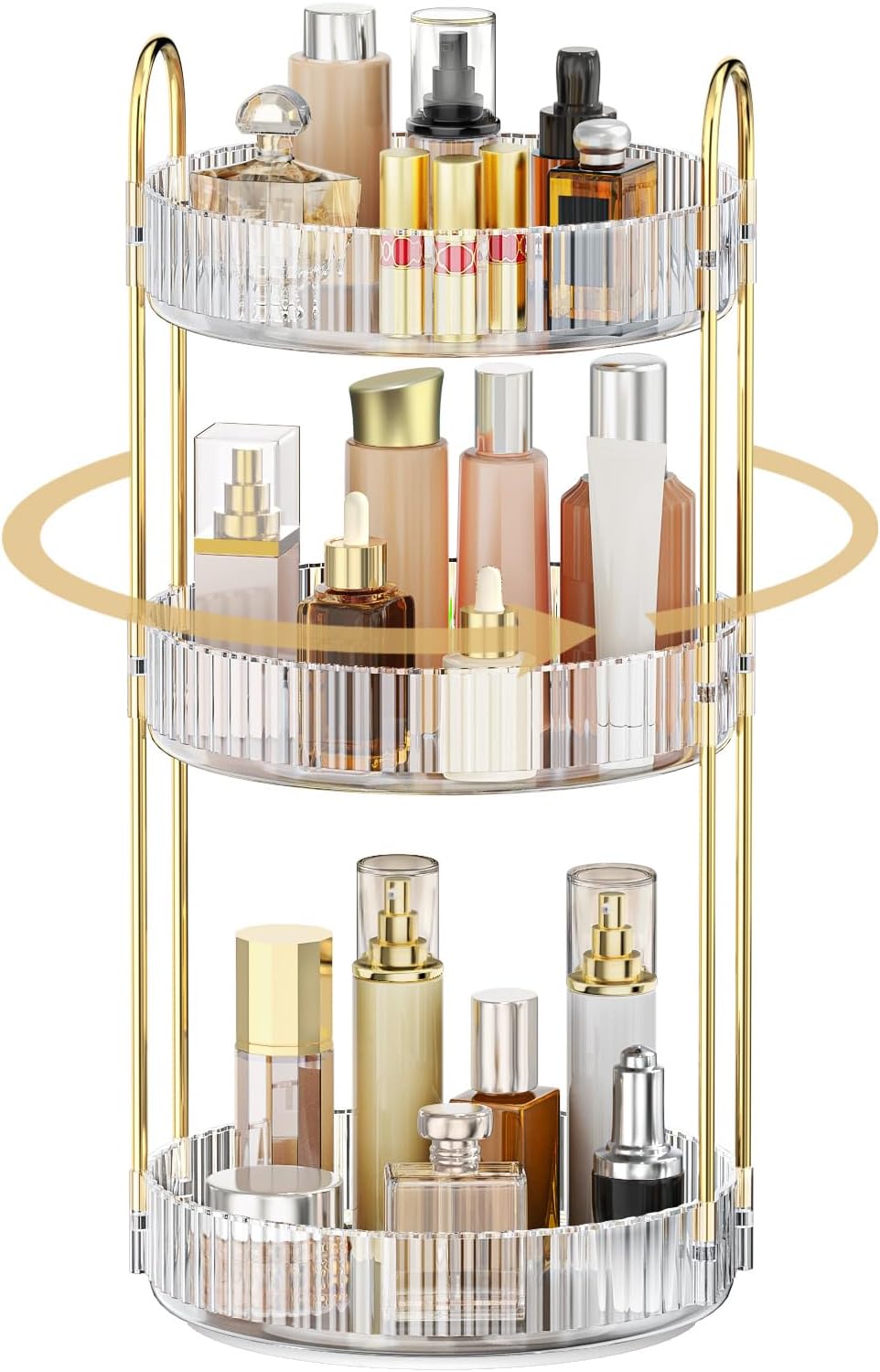 MOKANI 360 Rotating Makeup Organizer for Vanity, 3 Tier Adjustable Perfume Organizer for Dresser, Multi-Function Spinning Cosmetics Skincare Storage for Bedroom, Dresser, Countertop, Clear
