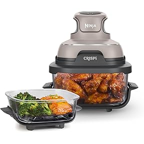 Ninja Crispi 4-in-1 Portable Glass Air Fryer Cooking System, 4QT & 6Cup Glass Containers with Storage Lids, Easy Meals, Microwave, Freezer & Dishwasher Safe, Air Fry, Bake, & More, Periwinkle, FN101PL
