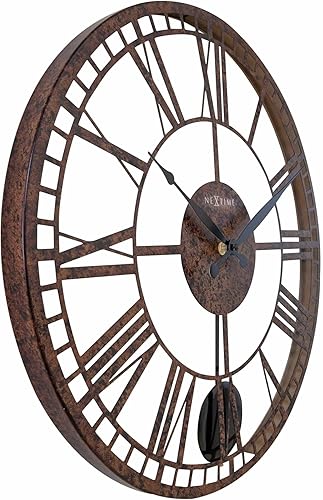 Miniatura 2 de London - Reloj de pared de 20 pulgadas con números romanos y péndulo marrón rústico redondo de metal