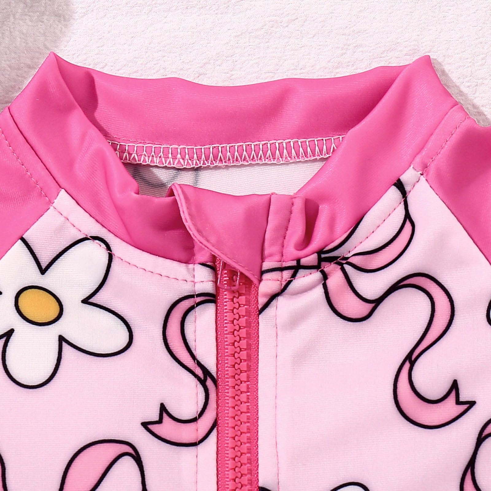 Badeanzug für Mädchen UPF50+ UV-Schutz Kleidung Baby Badebekleidung mit Sonnenkappe Langarm Cartoon Print Reißverschluss Einteiliger Schwimmanzug Sonnenschutz Schnelltrocknender Bademode
