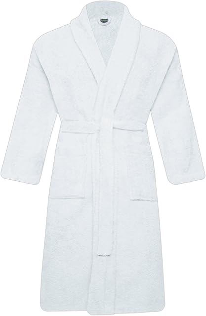 QCS MEN & WOMEN 100% COTTON TERRY TOWELLING SHAWL COLLAR BATHROBE DRESSING GOWN L/XL
