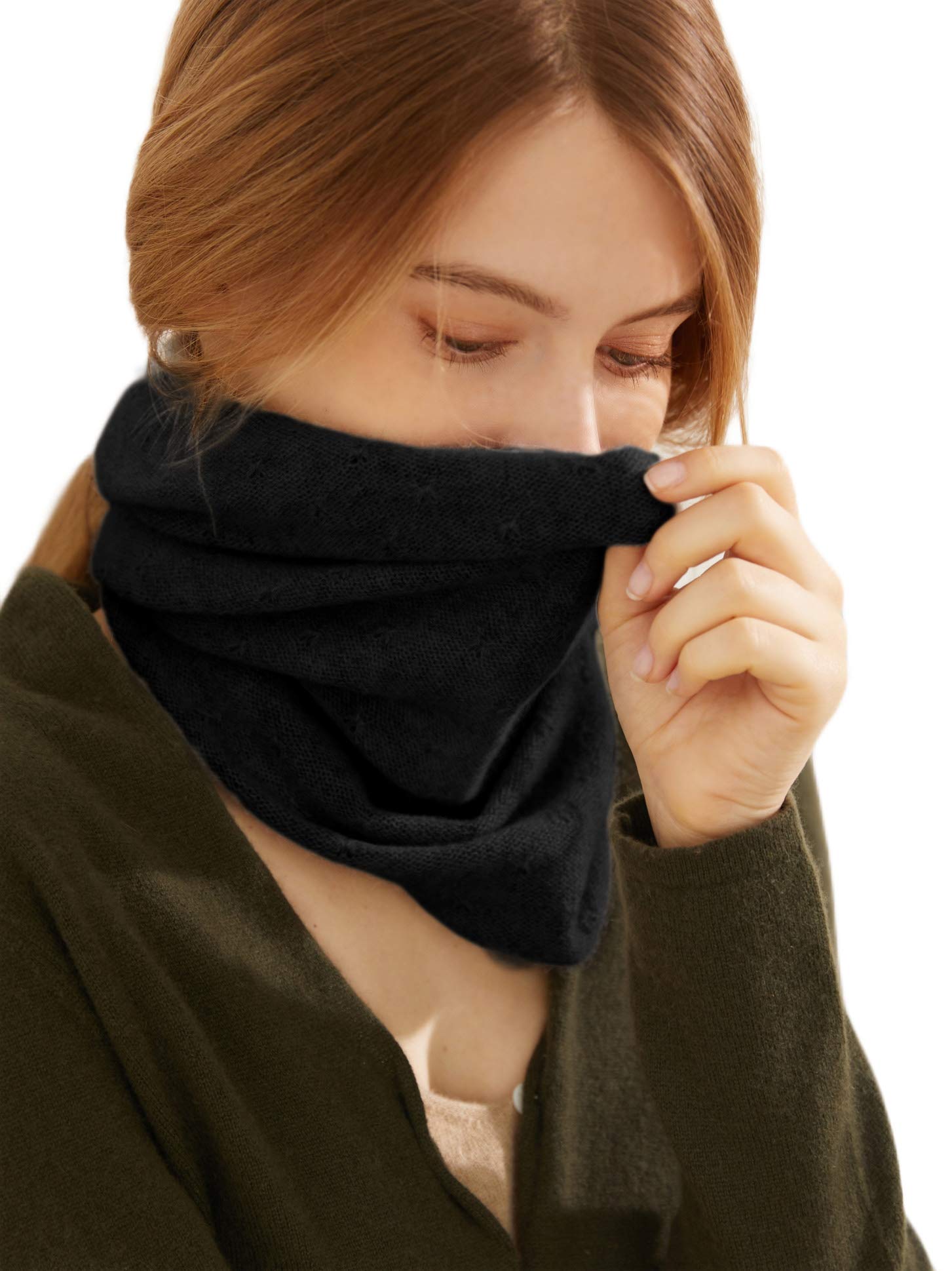 Prettystern Loop Scarf 100% Cashmere Wool Plain Knit Women Neckerchief Tube Shawl black