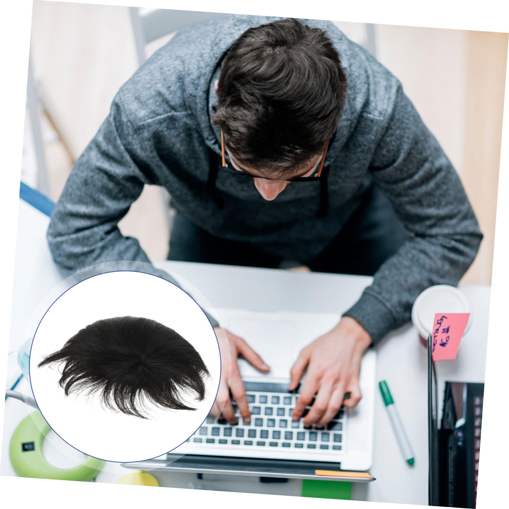 Healeved Parrucca Da Uomo in Umani 2 Pezzi Con Toupet Elegante Parrucca Maschile Calva Di Ricambio