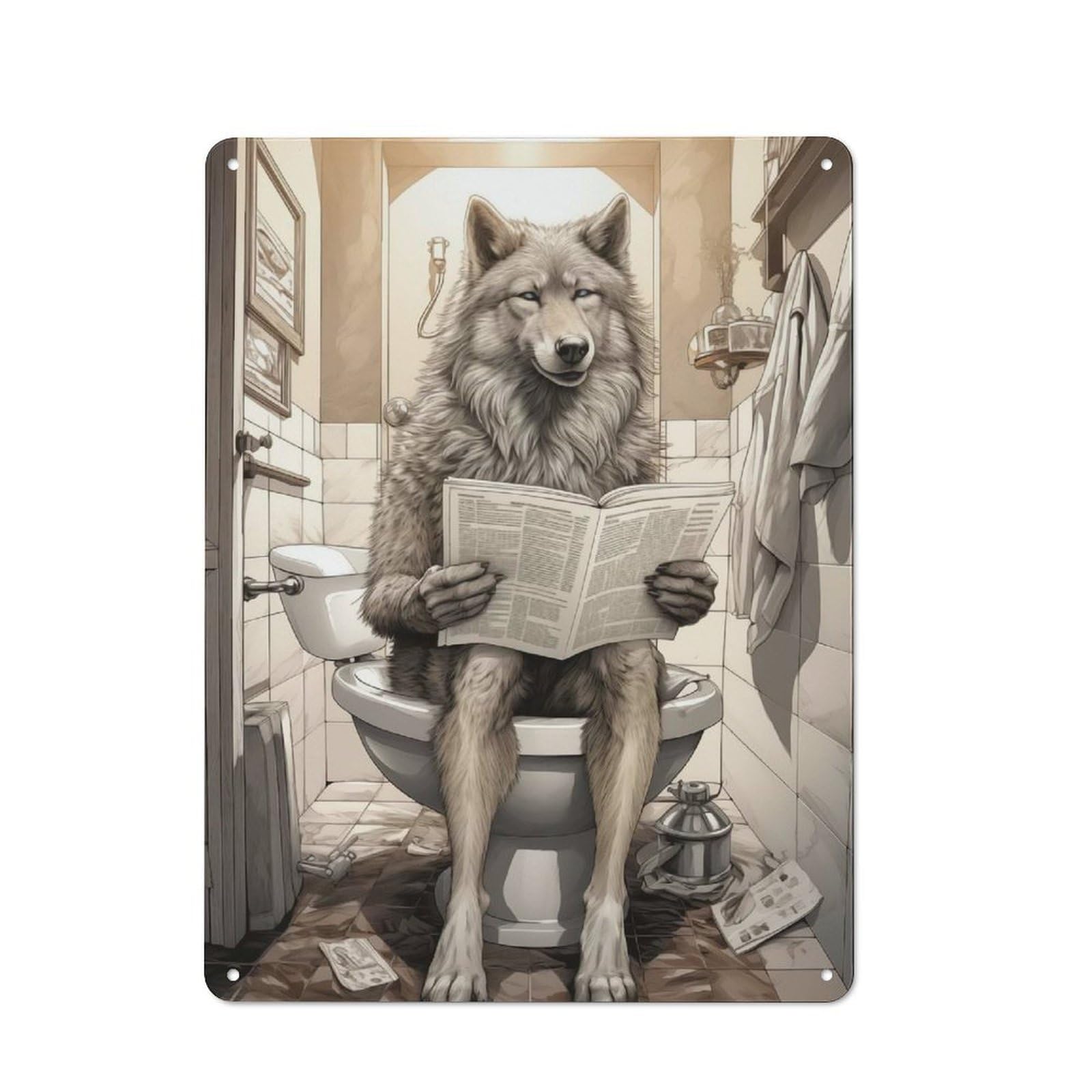 Junmoney Wolf Bathroom Decor Metal Wall Sign 40X30cm Featuring For Garage Or Workshop, For Vintage Wall Decor Fans, For Metal Sign Collectors