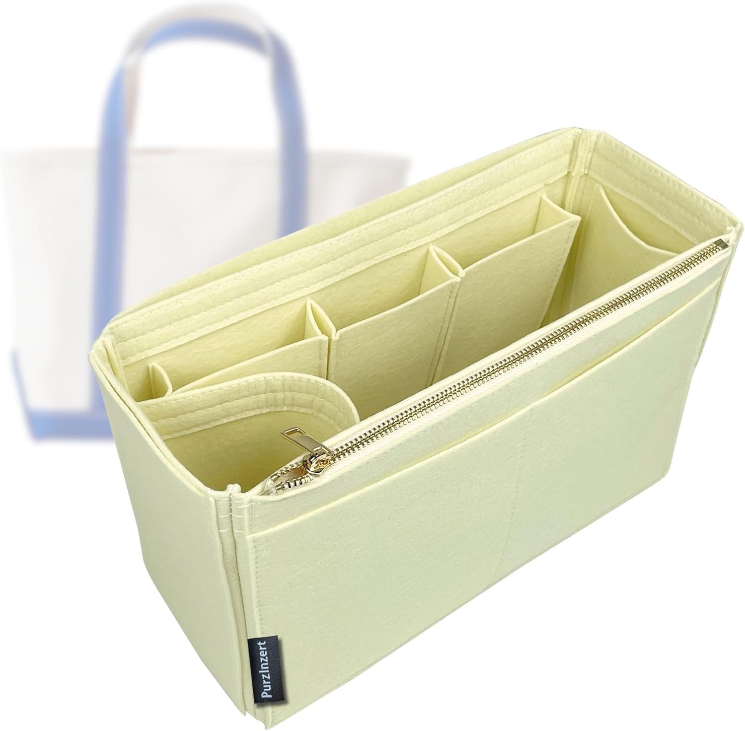 Premium Felt Insert for Tote Bag (Cream, Medium), Lightweight Organizer, Zipper Pocket, Wide Open Pockets, Water Bottle Holder