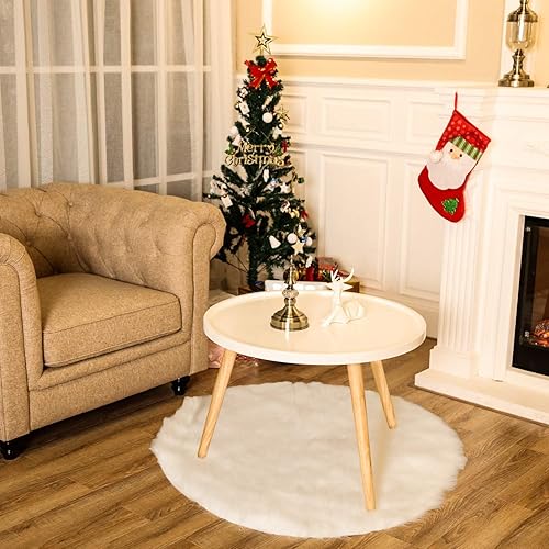 Vista 5 de Tatuo - Falda decorativa para árbol de Navidad, piel sintética de color blanco