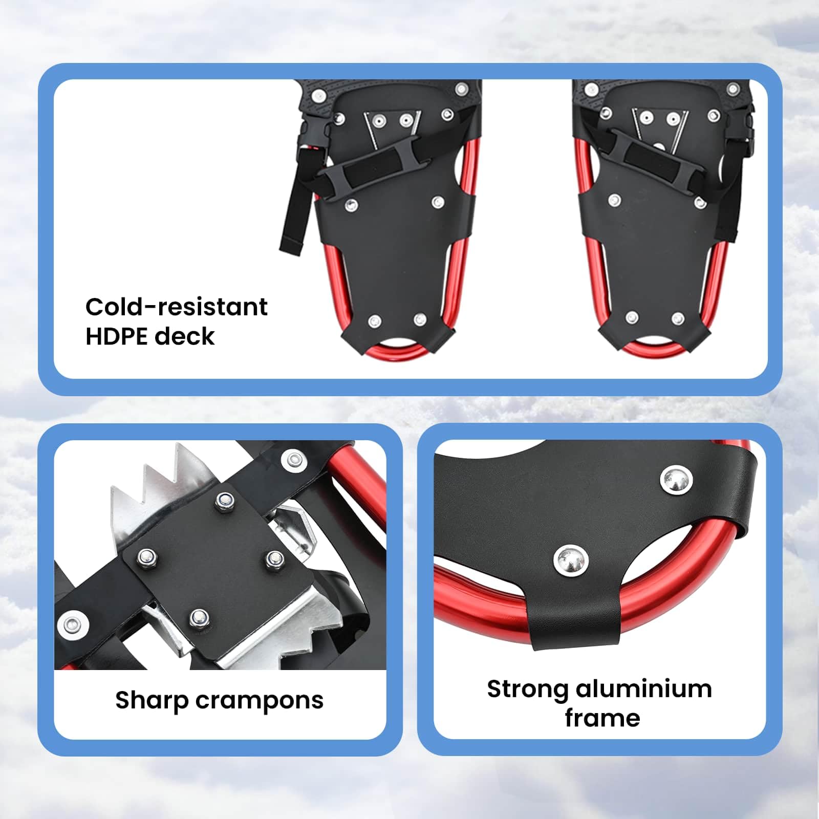 vidaXL Racchette da Neve 3 in 1 con bastoni da Trekking Rosso e Nero, Ciaspole in Alluminio per Il Giardino, Attrezzatura Outdoor Regolabile, Accessori Moderni per Camminare sulla Neve