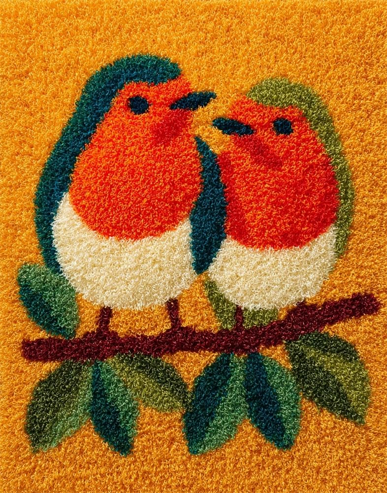 FWRTYCB DIY Latch Hook Rug Kit Robin Bird Couple on Branch