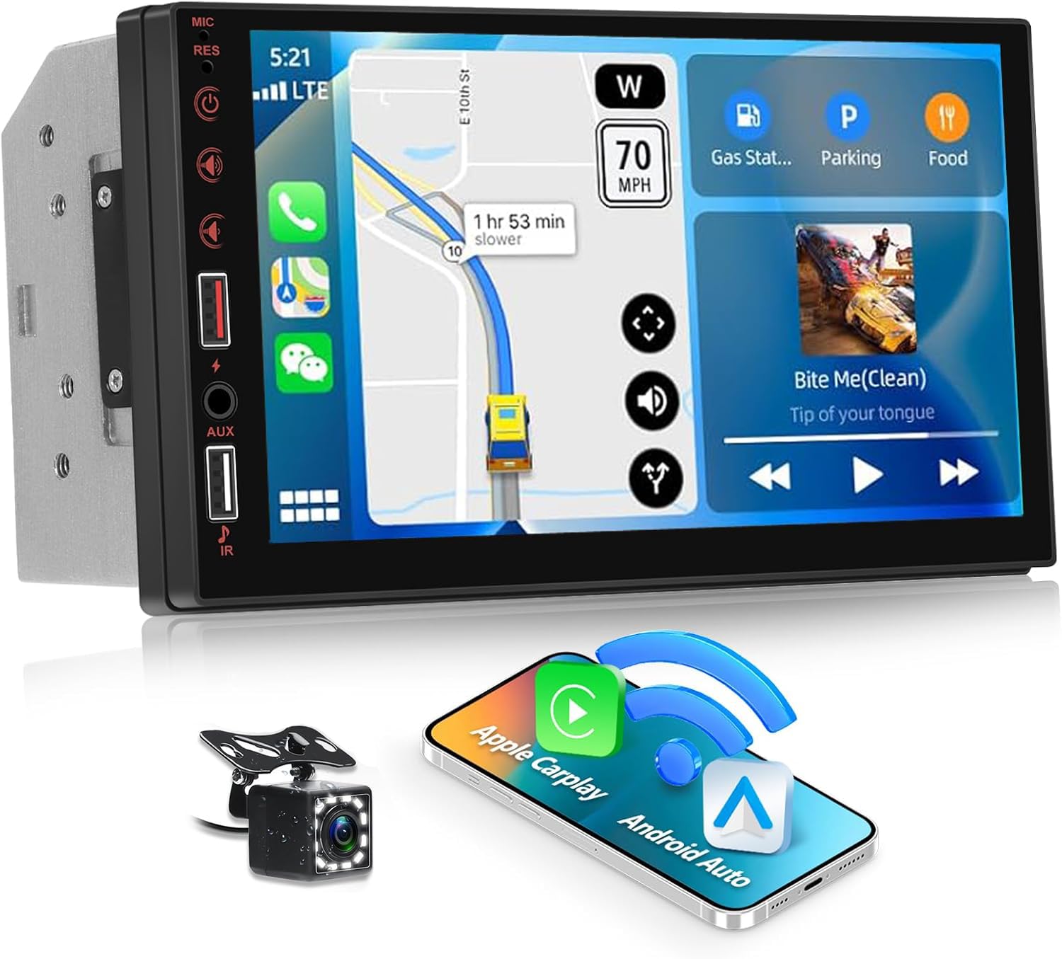ダブルディン カーステレオ Carplay/Android Auto ワイヤレス、7インチ